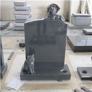 G654 Grey Grante Cat Carving Monument Design