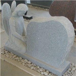 Grey Granite Kneeling Angel Sculpture Headstones