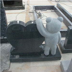 Grey Granite Teddy Sculpture with Heart Children Tombstones