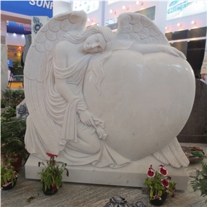 Guangxi White Marble Angel Monument with Heart Design Tombstone