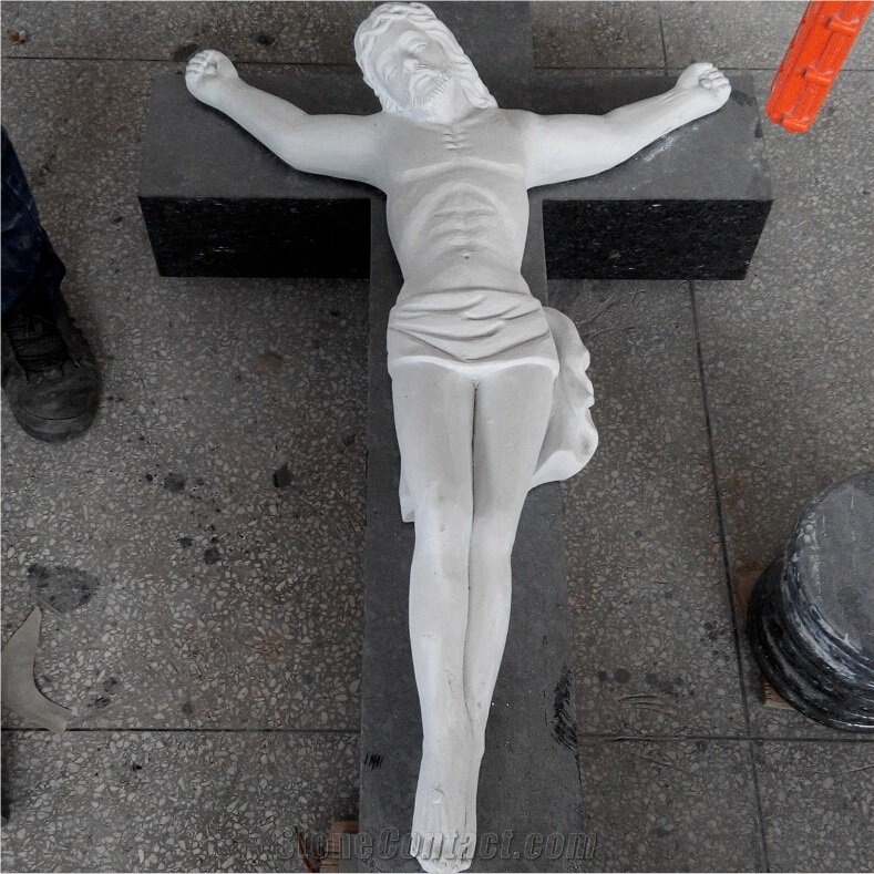 Guangxi White Marble Sculpture Jesus Christ Cross Tombstone Statues