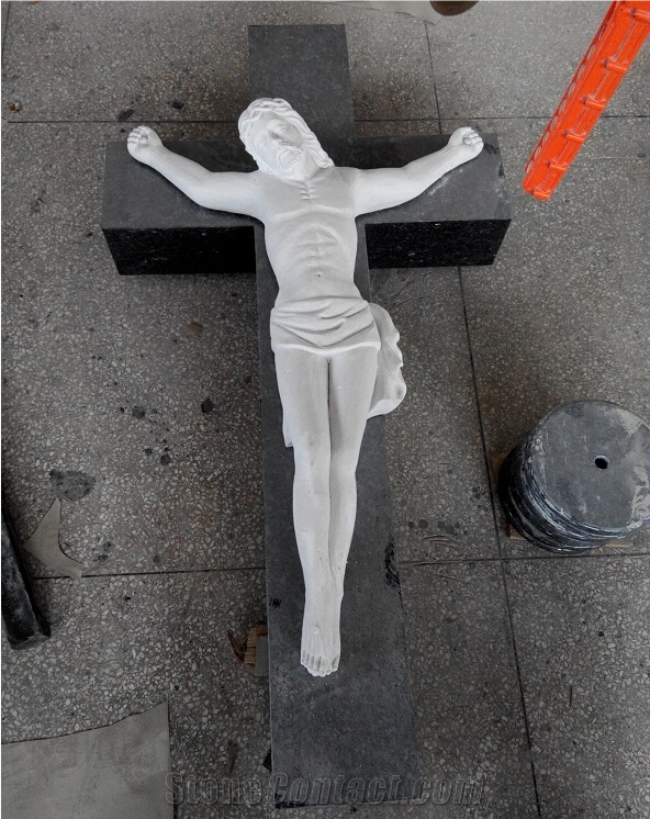 Guangxi White Marble Sculpture Jesus Christ Cross Tombstone Statues