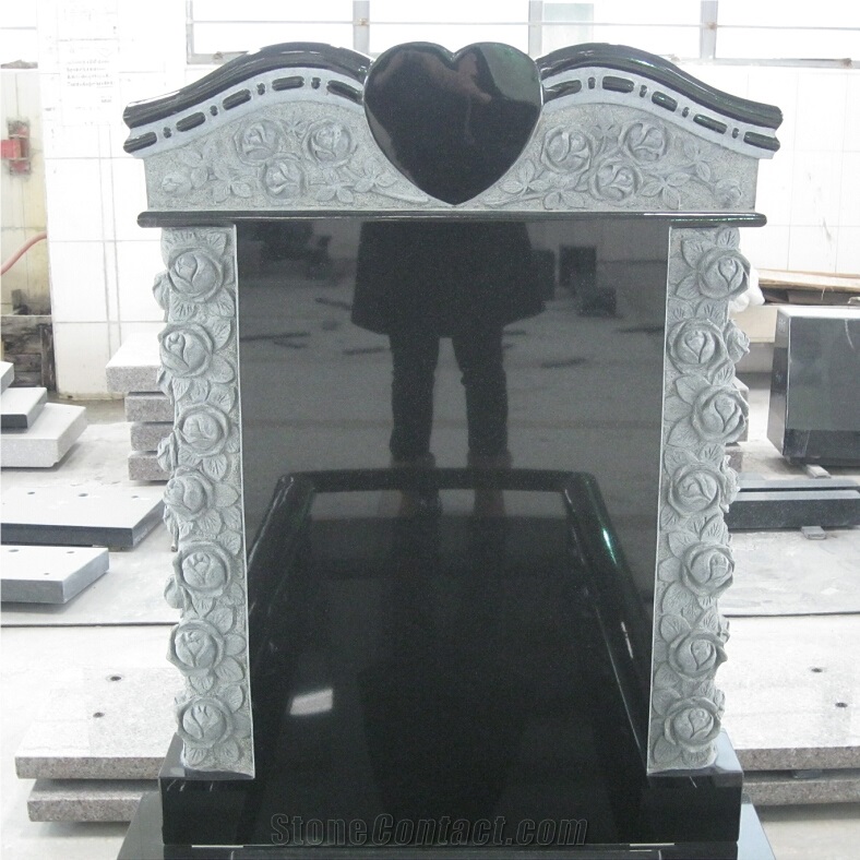 Gypsy Style Black Granite Tombstones with Rose Carvings