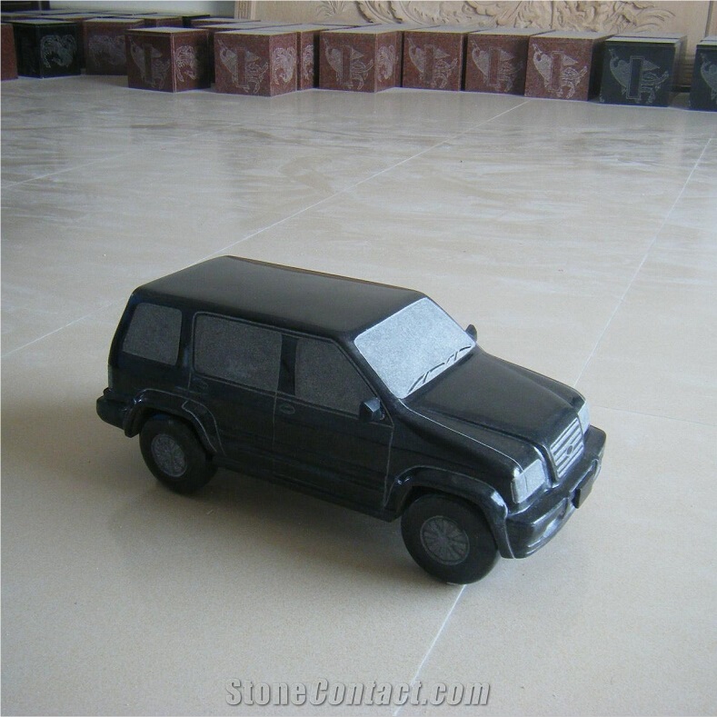 Hand Carved Granite Stone Jeep Car Carving for Cemetery Accessories