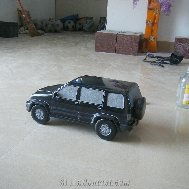Hand Carved Granite Stone Jeep Car Carving for Cemetery Accessories
