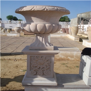 High Quality Beige Marble Flower Pots for Western Market