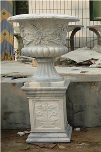 High Quality China Yellow Granite Flower Pots with Decorative Carving in Modern Design