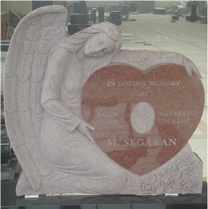 Indian Imperial Red Granite Angel with Heart Monuments