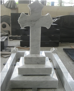 Italian Carrara White Marble Tombstones Cross Design Headstones