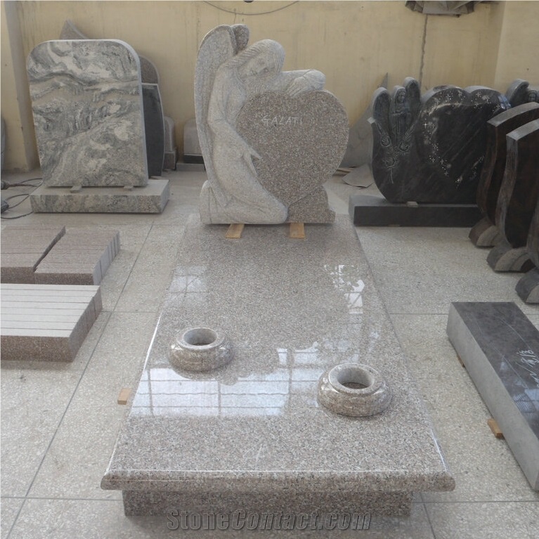 Italy Style Granite Angel with Heart Design Tombstones