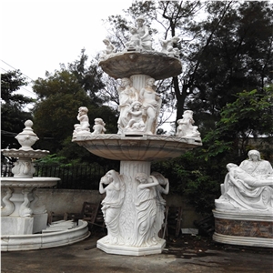 Marble Sculptured Water Fountain for Outdoor Decoration, White Marble Fountain