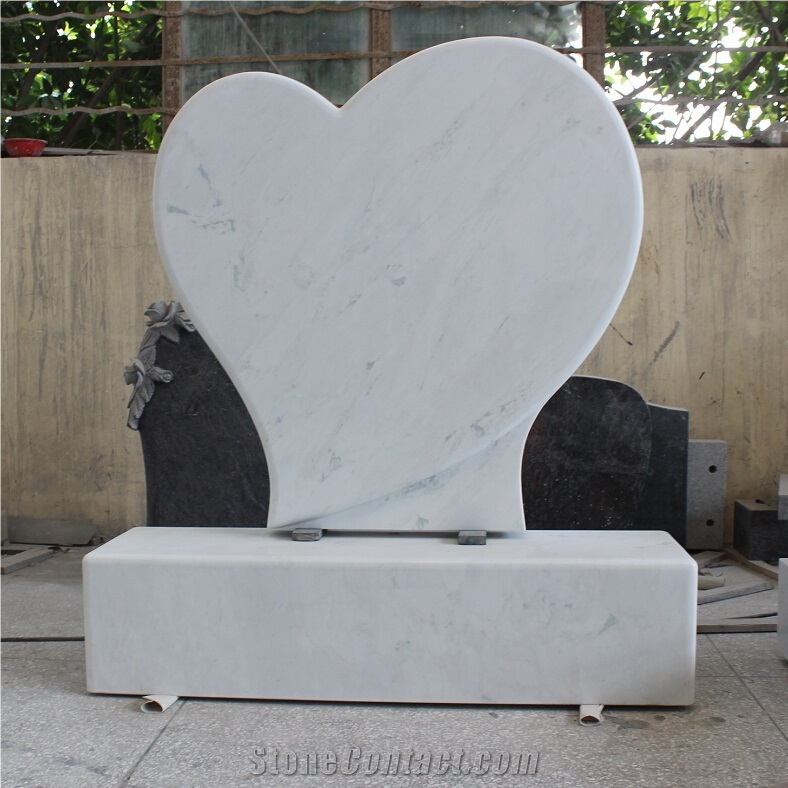 Marble White Tombstone Heart Design Gravestone