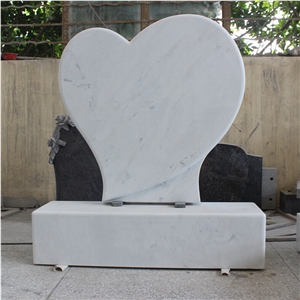 Marble White Tombstone Heart Design Gravestone
