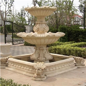 Modern Design Beige Marble Sculptured Water Fountain for Exterior Decoration