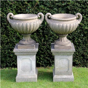 Modern Design Marble Flower Pots for Garden House Decoration, Blue Savoy Grey Marble Flower Pots