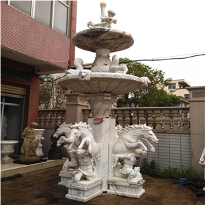 Modern Style Horse Sculptured Water Fountain for Exterior Garden Decoration, Beige Marble Fountain
