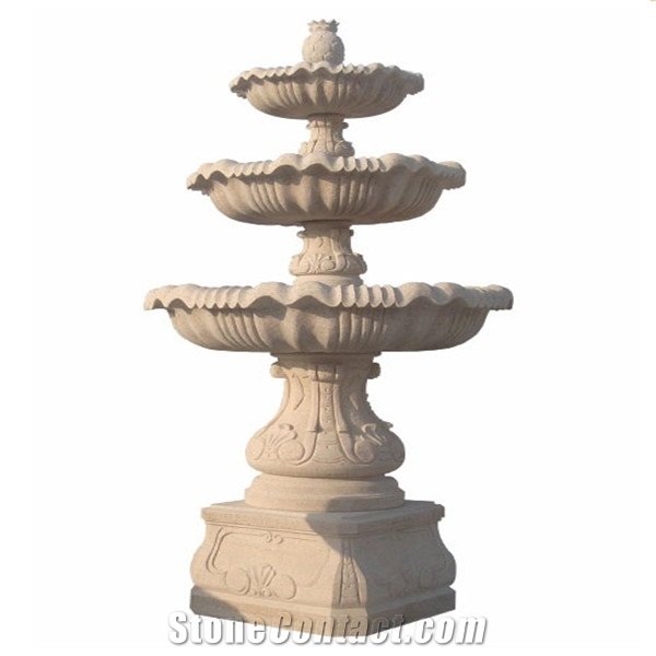 Natural Stone Western Design Water Fountain for Outdoor Decoration, Beige Granite Fountain