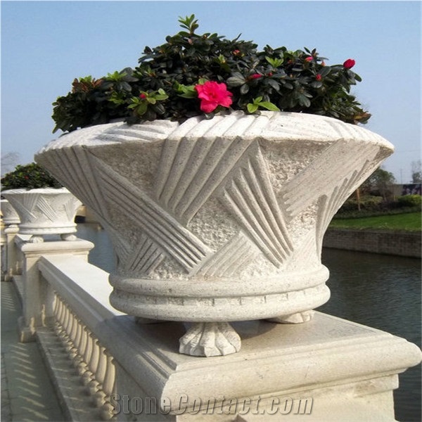 New Design China Grey Granite Planter Pots with Beautiful Carving
