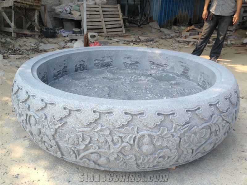 Outdoor Decoration China Grey Granite Planter Pots with Carving for Exterior Flower Pots