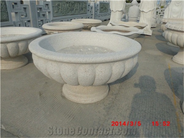 Outdoor Natural Stone China Grey Granite Carving Flower Pots Vases