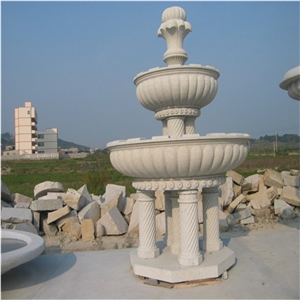 Outdoor Stone Water Fountain with New Design for Decoration, Beige Marble Fountain