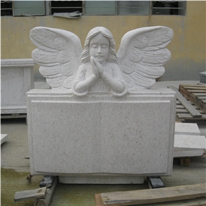 Pearl White Granite Angel with Book Monuments