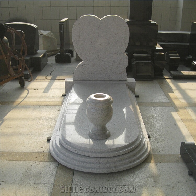 Pearl White Granite Heart Shaped Tombstones with Flower Vase