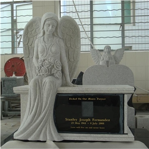Pearl White Granite Sitting Angel Tombstone Bench Monuments