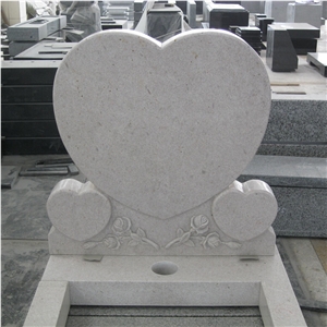 Pearl White Granite Tombstone Heart Design with Rose Carvings Headstone