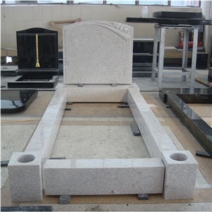 Pearl White Granite Tombstones Carved Rose Monuments with Kerbset