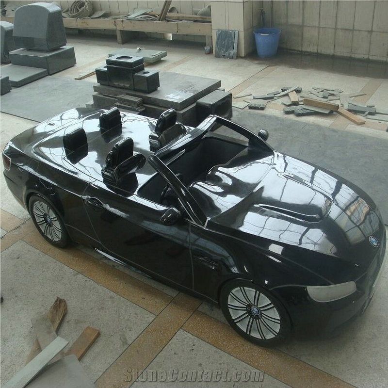 Polished Black Granite Stone BMW Sports Car Design Tombstone