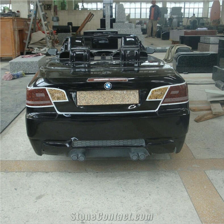 Polished Black Granite Stone BMW Sports Car Design Tombstone