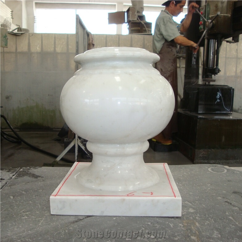 Polished White Marbel Round Monumental Flower Vases