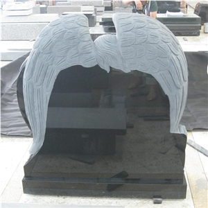 Shanxi Black Granite Angel Monument with Heart Design Headstone