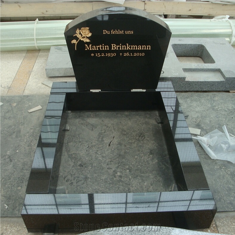 Shanxi Black Granite Headstones Gold Foil Rose Tombstone