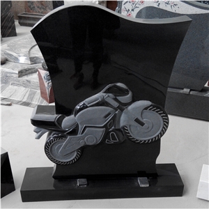 Shanxi Black Granite Motorbike Carving Design Headstone