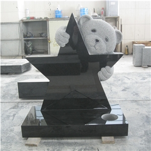 Shanxi Black Granite Teddy with Star Design Baby Monuments