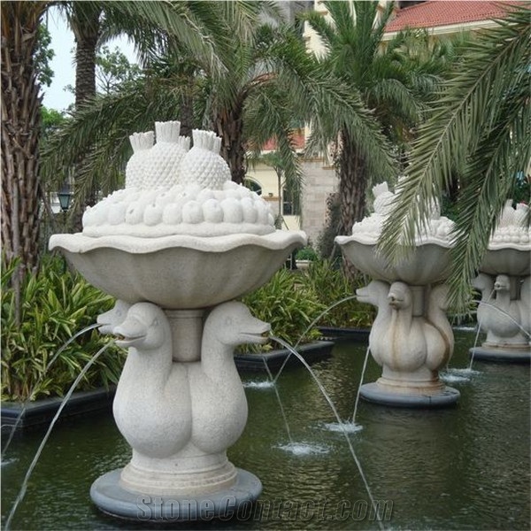 Small Scale White Granite Water Fountain for Garden Decoration