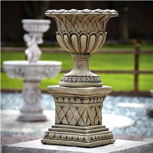 Special Design Marble Flower Pots with Beautiful Carving, Cremare Beige Marble Flower Pots