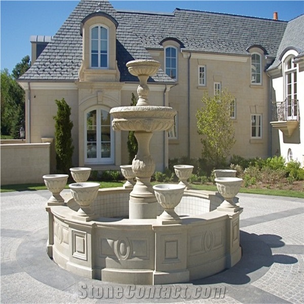 Unique Design Ganite Water Fountain for Villa Decoration, Beige Granite Fountain