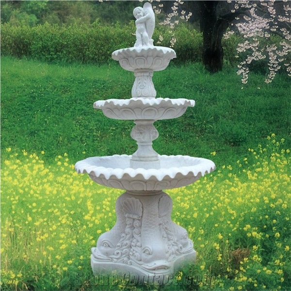 Western Design Angel Carving Water Fountain for Decoration, White Marble Fountain