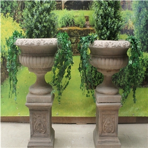 Western Design Beige Marble Flower Pots for Outdoor Decoration