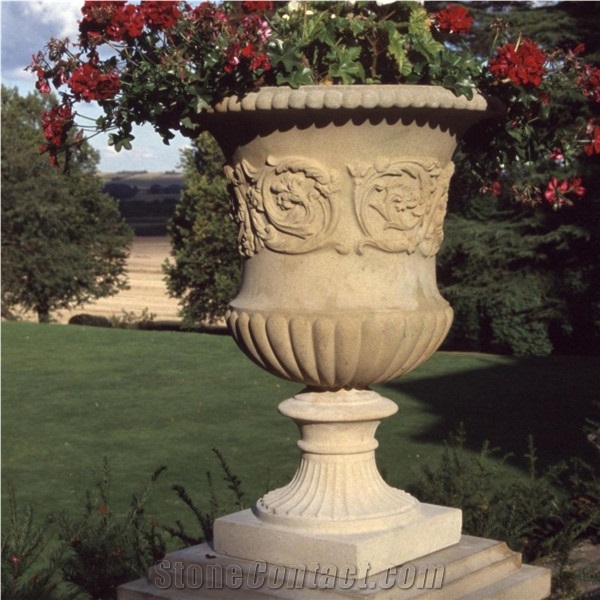 Western Design Beige Marble Planter Pots for Outdoor Decoration