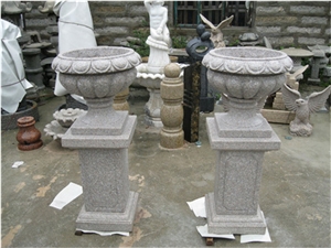 Western Design China Grey Granite Flower Pots with Beautiful Carving