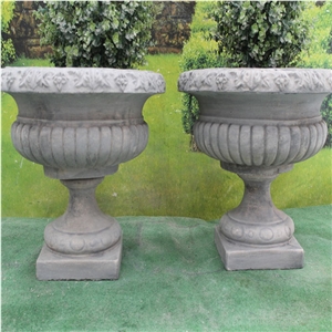 Western Design Marble Flower Pots for Garden Decoration, Blue Savoy Grey Marble Flower Pots