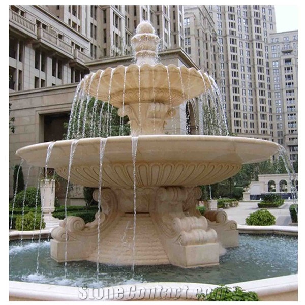 Western Design Modern Garden Decorative Water Marble Fountain, Beige Marble Fountain