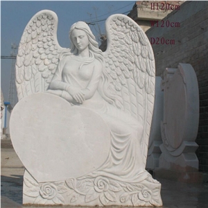 White Marble Stone Angel with Heart Monument Design