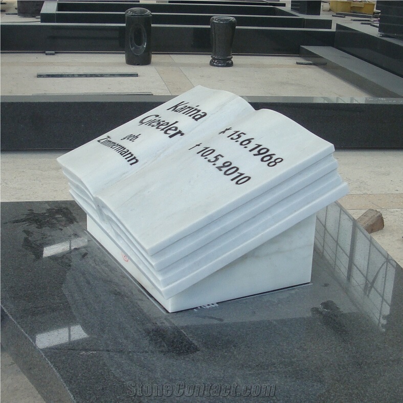 White Marble Stone Bible Book Shape Lying Grave Stone