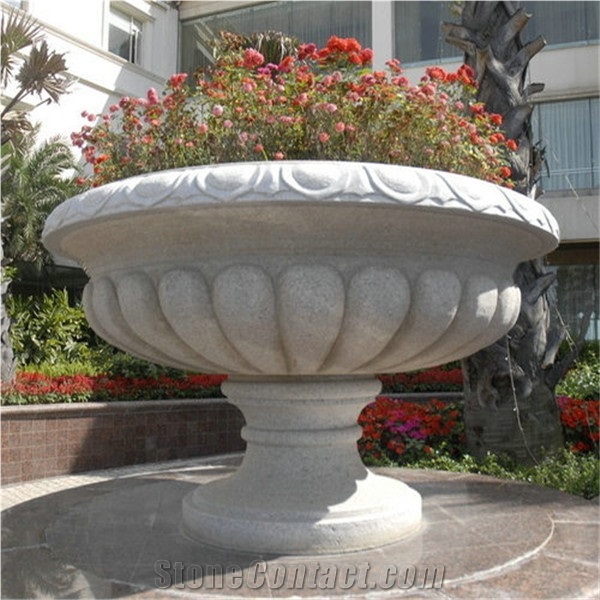 Wholesale Outdoor China Grey Granite Beautiful Carving Flower Pots