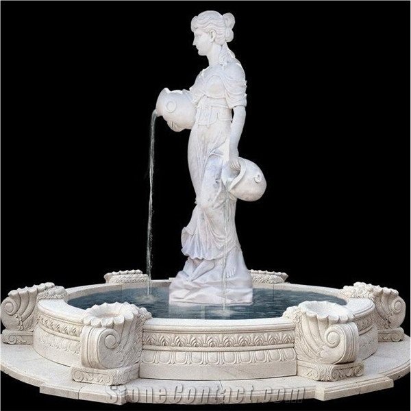 Woman Sculptured White Marble Water Fountain for Garden House Decoration